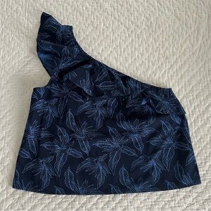 Banana Republic One-Shoulder Black Leaf Print Blouse